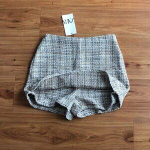 ZARA Tweed Skort Woven Shorts Textured Mini Skirt Multicolor Boho Size L